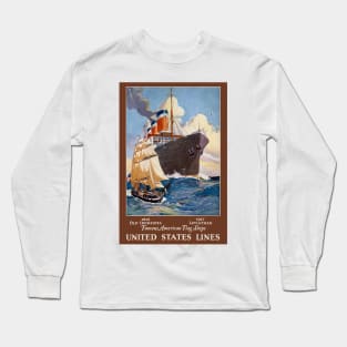 Famous American Flag Ships Vintage Poster 1927 Long Sleeve T-Shirt